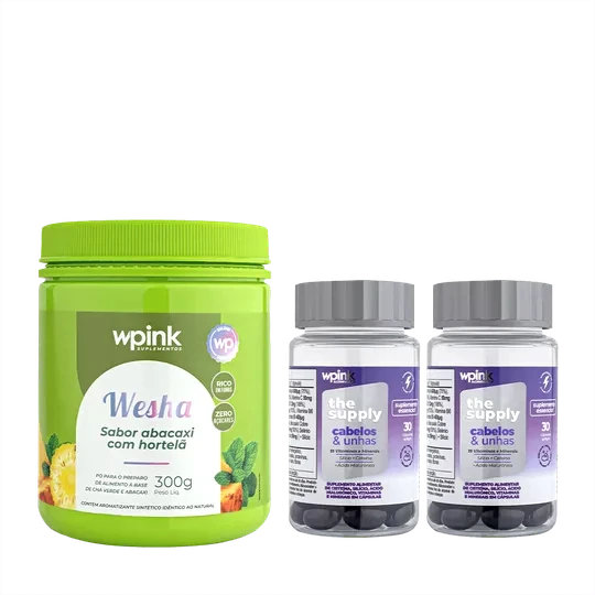 Kit Chá funcional chá verde e abacaxi + 2 Cabelo e Unha