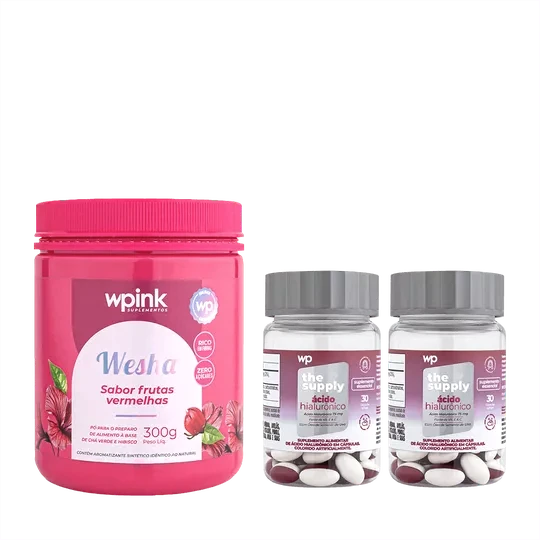 Kit Chá funcional chá verde e hibisco + 2 ácidos hialurônicos