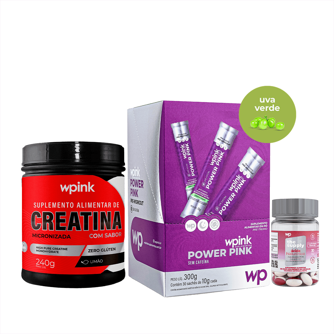 Pré-treino sem cafeina uva verde + creatina de limão + ácido hialurônico