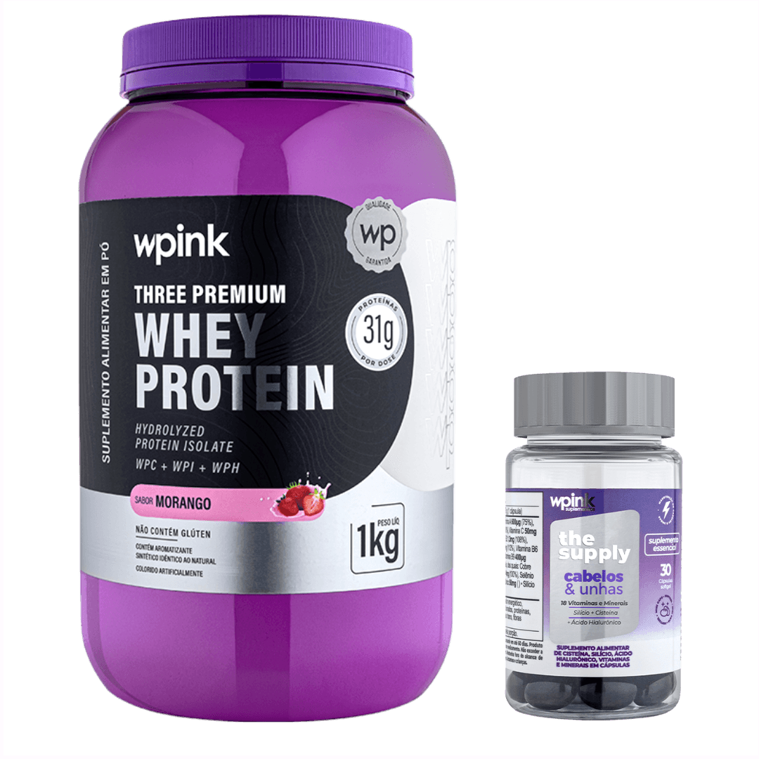 Whey 3W morango 1kg + Cabelo e Unha