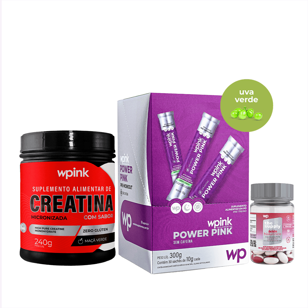 Pré-treino sem cafeina uva verde + creatina maçã verde + ácido hialurônico